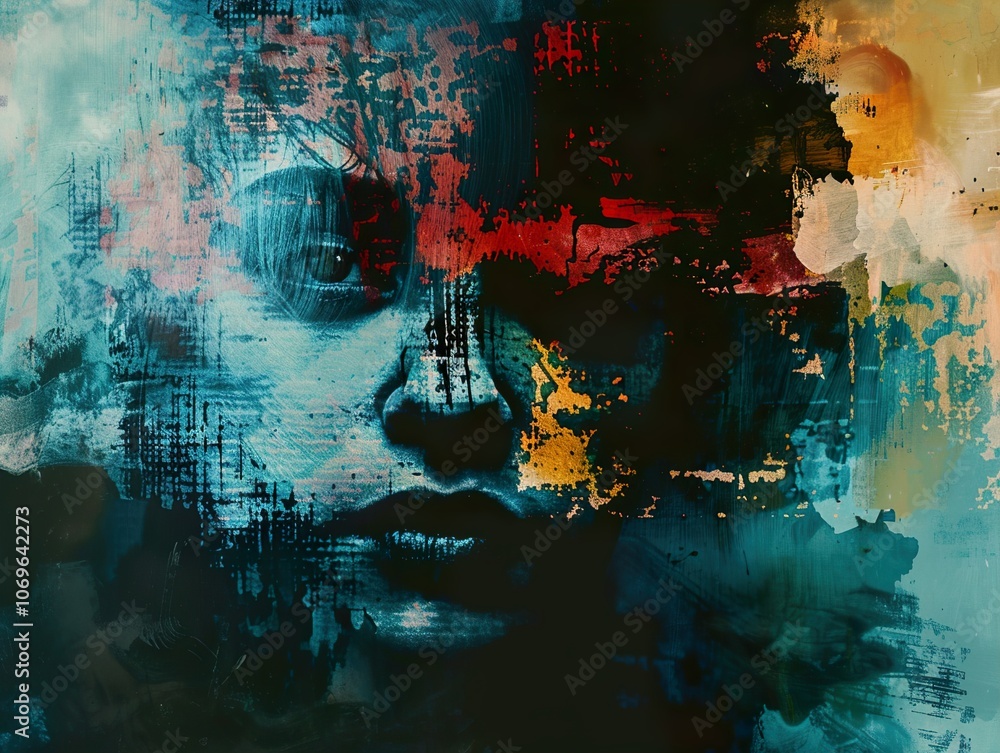 Fototapeta premium Abstract Portrait Painting: Human Face in Expressionism Style