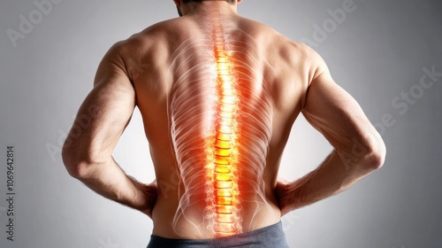 Human Spine Health: Anatomical Illustration of Back Pain and Vertebral Structure photo