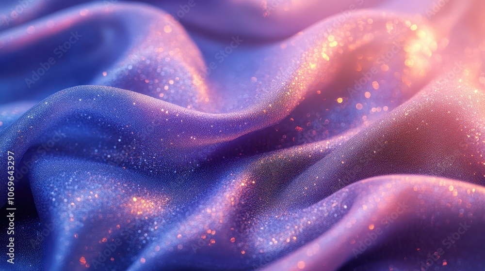 Sparkling Blue Fabric with Glittering Texture and Soft Waves in Warm Ambient Light Sparkling Blue Fabric with Glittering Texture and Soft Waves in Warm Ambient Light