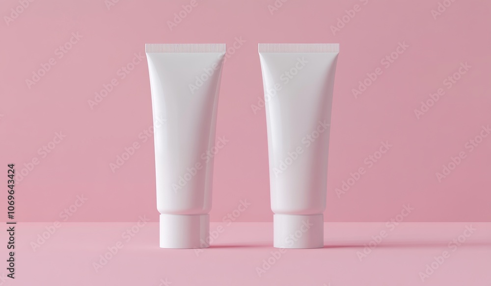 Two white tubes with pink background. Two white tubes with pink background.