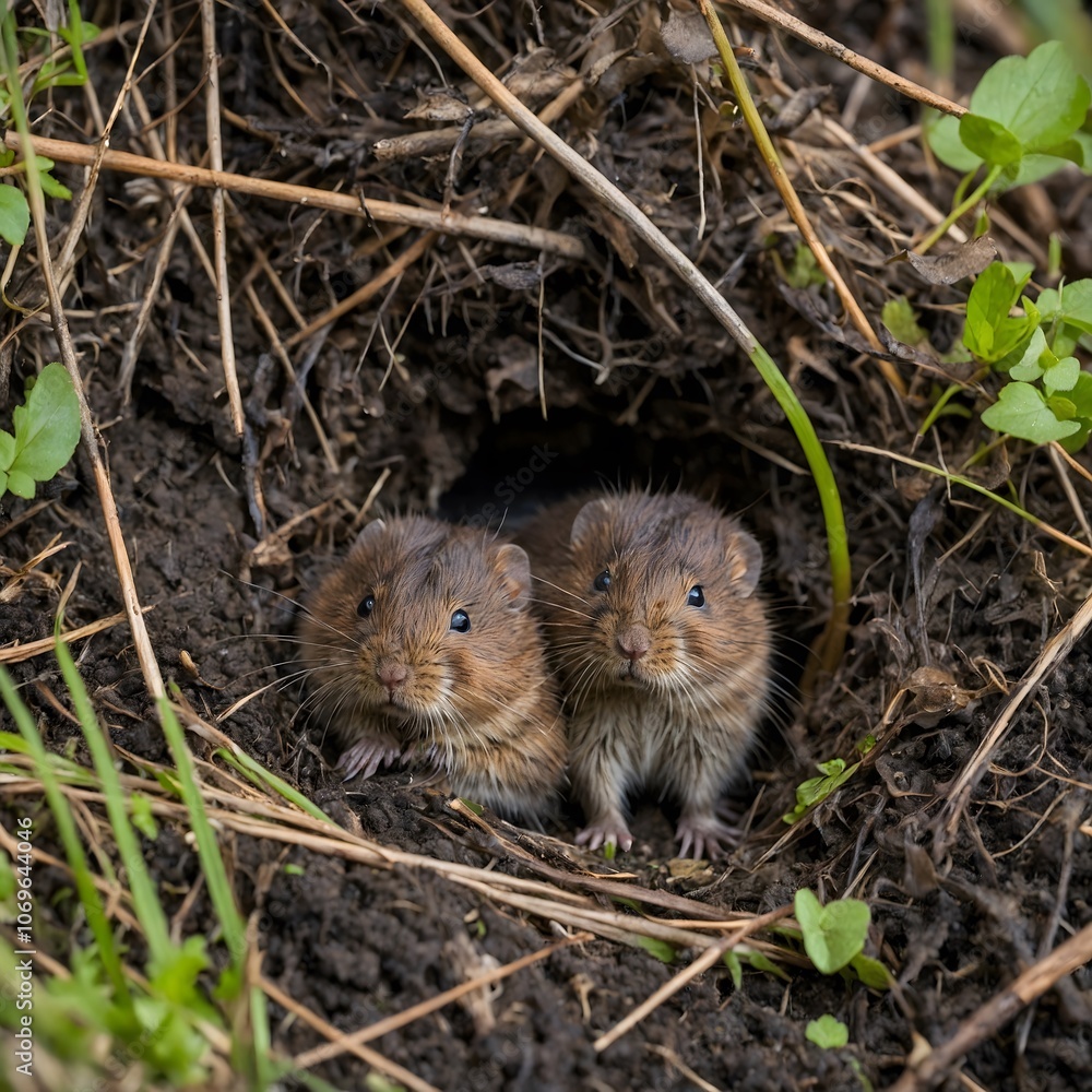 Enchanted Water Vole Family Nestled Near the Stream Enchanted Water Vole Family Nestled Near the Stream