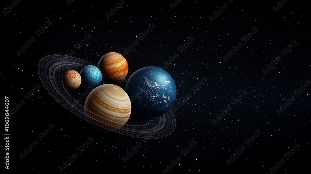 Naklejka premium Cosmic Planets Solar System Space Exploration Galaxy Background Astronomy Celestial Bodies Stars