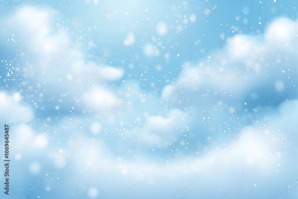 Winter Wonderland Cloud Flat Illustration with Watercolor Sky and Snowflakes Winter Wonderland Cloud Flat Illustration with Watercolor Sky and Snowflakes