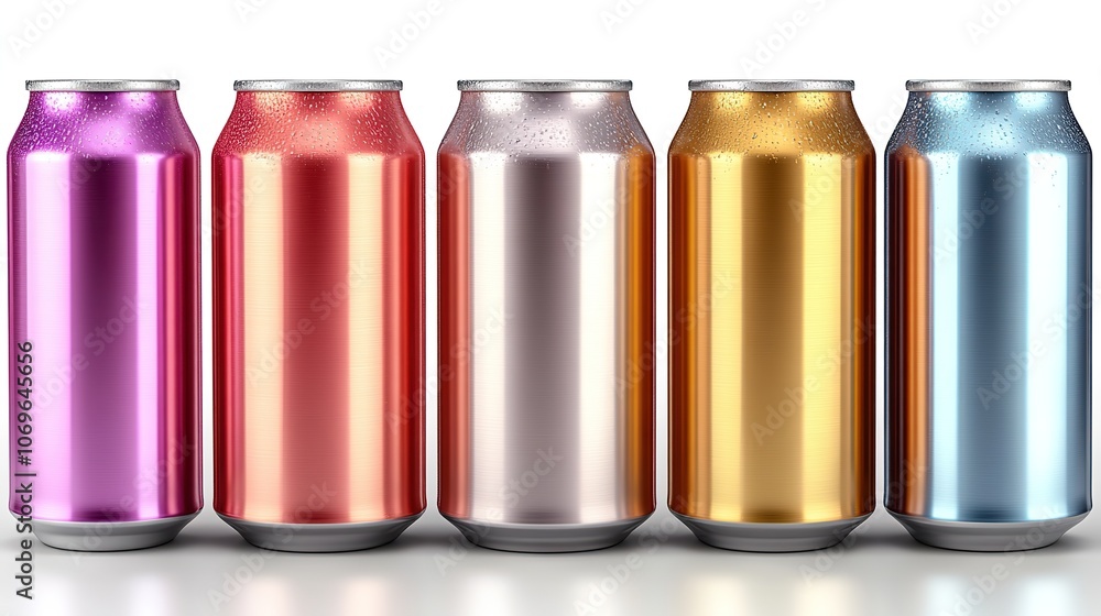 Realistic soda aluminum cans, shown in vector format for mockups of beverage packaging. Realistic soda aluminum cans, shown in vector format for mockups of beverage packaging.
