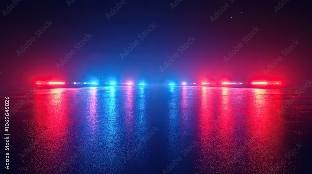 Realistic vector images depict blue and red flashing sirens in darkness, typically associated with police or emergency vehicles. Realistic vector images depict blue and red flashing sirens in darkness, typically associated with police or emergency vehicles.