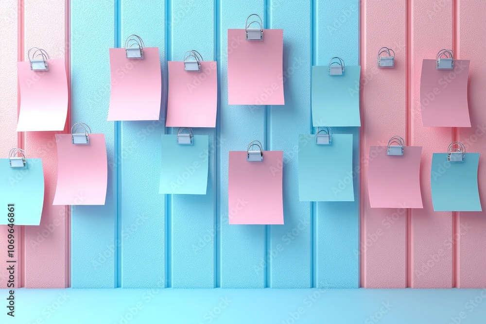 Blank Pink and Blue Sticky Notes on Wall Blank Pink and Blue Sticky Notes on Wall