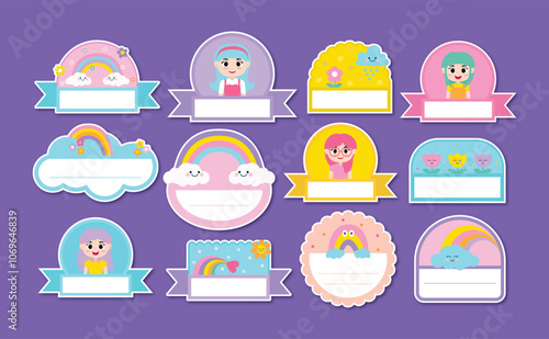 Set of name tag template vector
