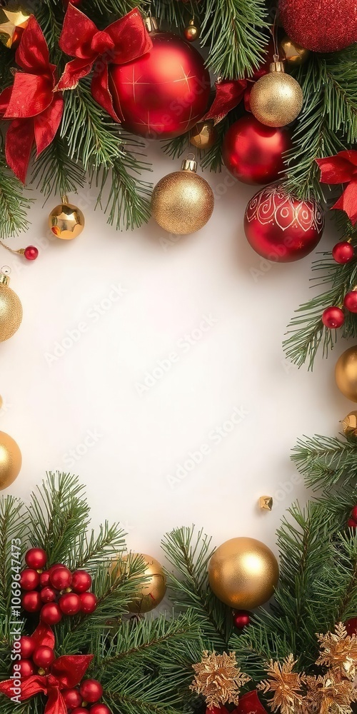 A festive Christmas background with gold, red and green decorations, glitter, joyful A festive Christmas background with gold, red and green decorations, glitter, joyful