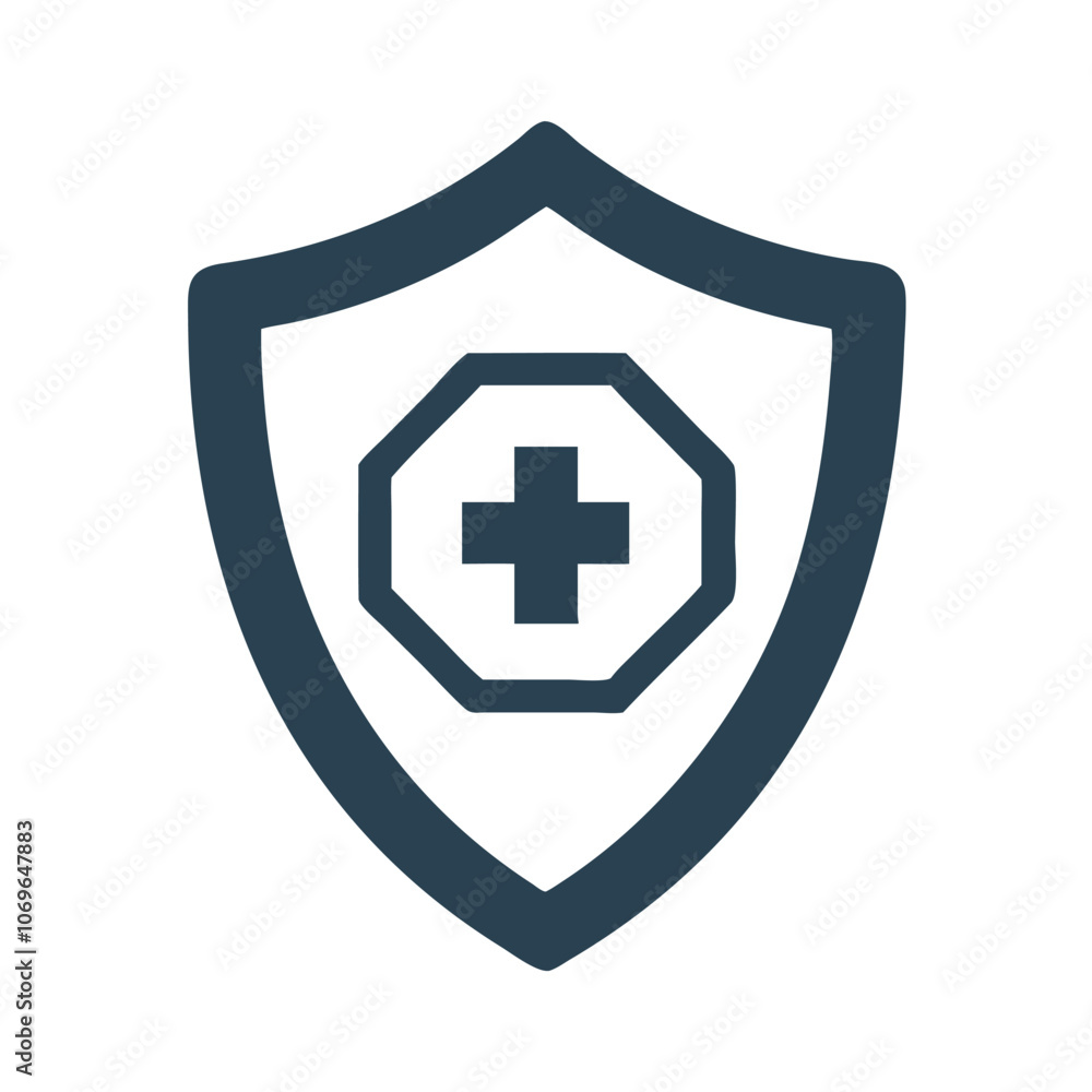 Shield Icon with Medical Cross Symbol, Solid shield icon featuring a medical cross, representing healthcare protection, medical insurance, safety, and health services.
Shield Icon with Medical Cross Symbol, Solid shield icon featuring a medical cross, representing healthcare protection, medical insurance, safety, and health services.