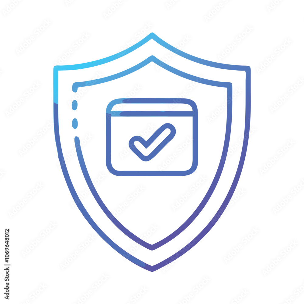 Gradient Shield Icon with Verified Badge, Gradient outline icon of a shield featuring a verified badge, representing online security, trust, data protection, and safe browsing.
Gradient Shield Icon with Verified Badge, Gradient outline icon of a shield featuring a verified badge, representing online security, trust, data protection, and safe browsing.