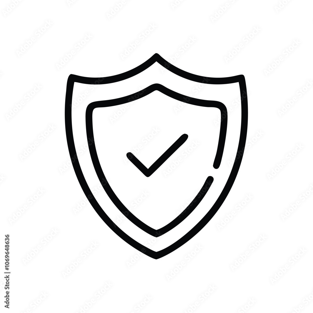 Shield Icon with Check Mark for Security, Outline icon of a shield with a check mark, symbolizing security, protection, approval, and verified safety.
Shield Icon with Check Mark for Security, Outline icon of a shield with a check mark, symbolizing security, protection, approval, and verified safety.