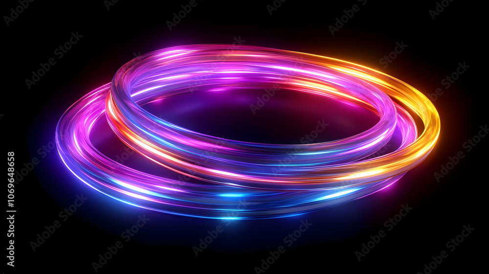Abstract 3D Illustration: Neon Glowing Rings on Black Background Abstract 3D Illustration: Neon Glowing Rings on Black Background