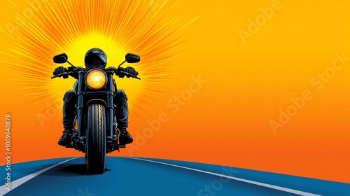 Sunset Motorcycle Ride Cruiser Biker on Highway