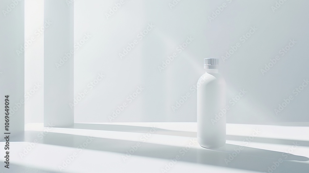 Clean modern water bottle with safety cap and half-filled with clear water on white background, symbolizing hydration and drinking safety, ample copy space for text overlay. Clean modern water bottle with safety cap and half-filled with clear water on white background, symbolizing hydration and drinking safety, ample copy space for text overlay.