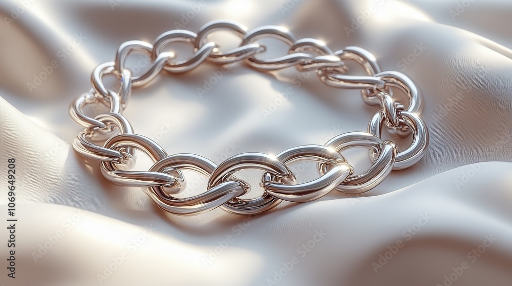 Fototapeta premium Shiny metal chain illustration with ample space for text against a clean white background.