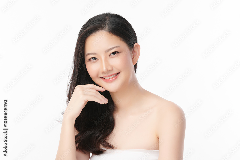 Beautiful young asian woman with clean fresh skin on white background, Face care, Facial treatment, Cosmetology, beauty and spa, Asian women portrait. Beautiful young asian woman with clean fresh skin on white background, Face care, Facial treatment, Cosmetology, beauty and spa, Asian women portrait.