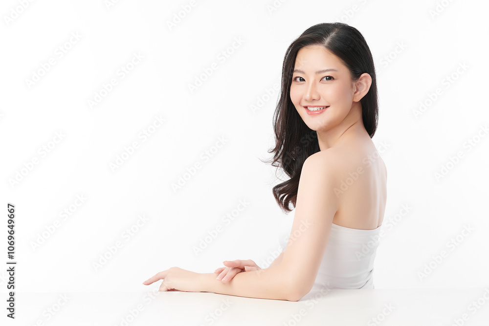 Beautiful young asian woman with clean fresh skin on white background, Face care, Facial treatment, Cosmetology, beauty and spa, Asian women portrait. Beautiful young asian woman with clean fresh skin on white background, Face care, Facial treatment, Cosmetology, beauty and spa, Asian women portrait.