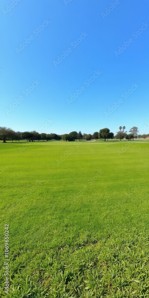 Flawless lush green grass covering the entire golf course under the sunny sky, perfect Flawless lush green grass covering the entire golf course under the sunny sky, perfect
