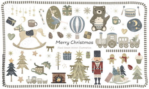 手描きのかわいいクリスマスのプレゼント素材（おもちゃ等）セット