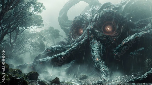 Wallpaper Mural Mysterious Creature in a Dark Forest - Digital Art Torontodigital.ca