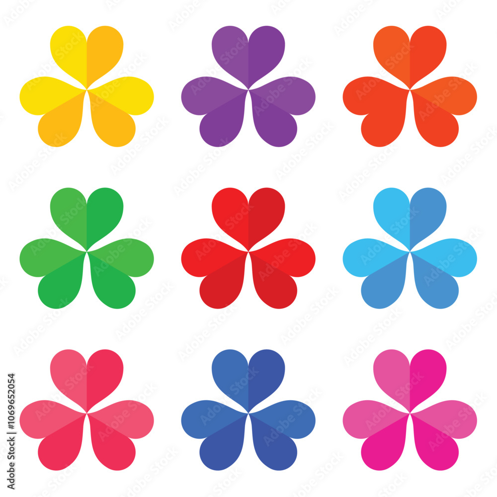 Pack of 9 Colorful Three Leaf Clovers Pack of 9 Colorful Three Leaf Clovers
