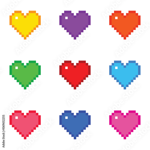 Pack of 9 Pixel Hearts