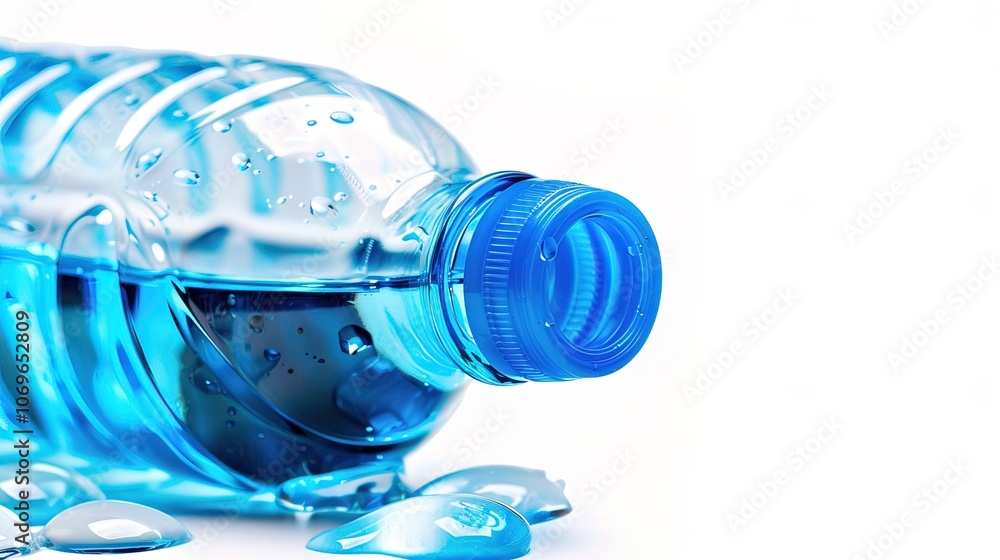 Clean modern water bottle with safety cap and half-filled with clear water on white background, symbolizing hydration and drinking safety, ample copy space for text overlay. Clean modern water bottle with safety cap and half-filled with clear water on white background, symbolizing hydration and drinking safety, ample copy space for text overlay.