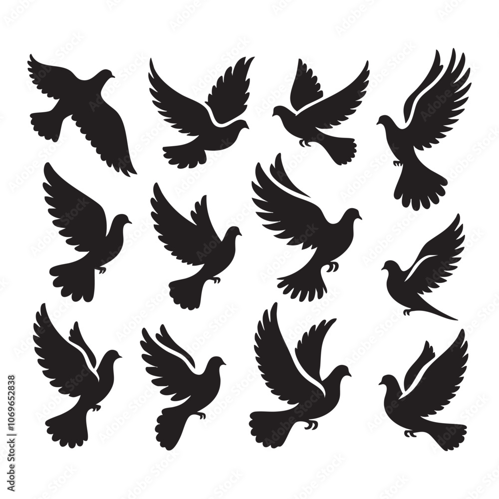 Silhouette set of dove Silhouette set of dove