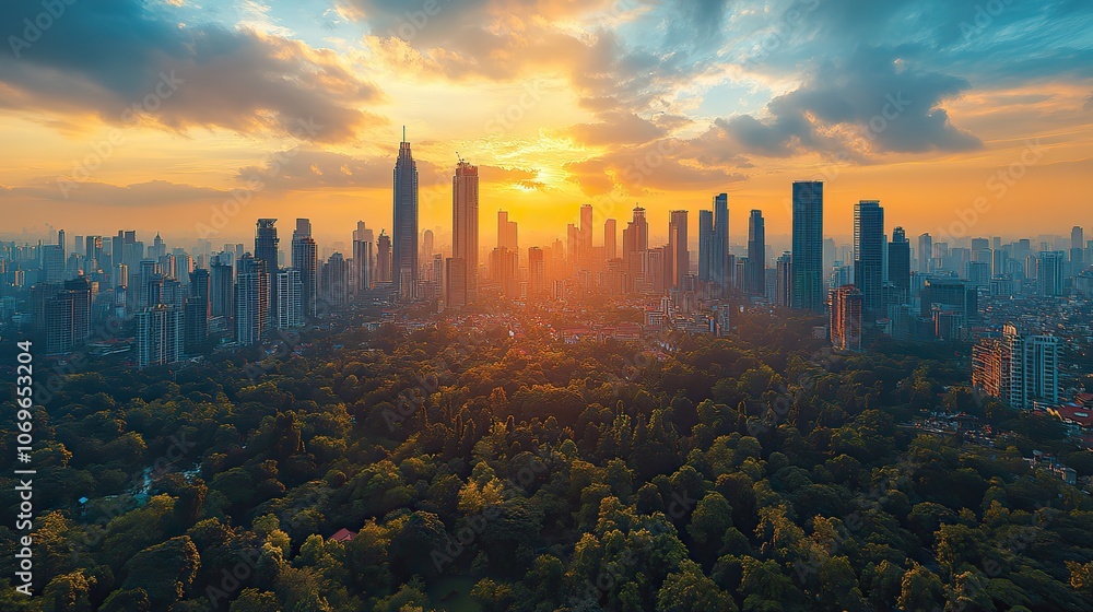 The aerial panorama captures the skyline of a modern city, showcasing architectural landmarks and urban growth. The aerial panorama captures the skyline of a modern city, showcasing architectural landmarks and urban growth.