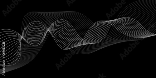 Abstract black background with whit line. Modern template abstract design flowing particles digital frequency track equalizer. abstract wave line for banner, wallpaper background with wave design