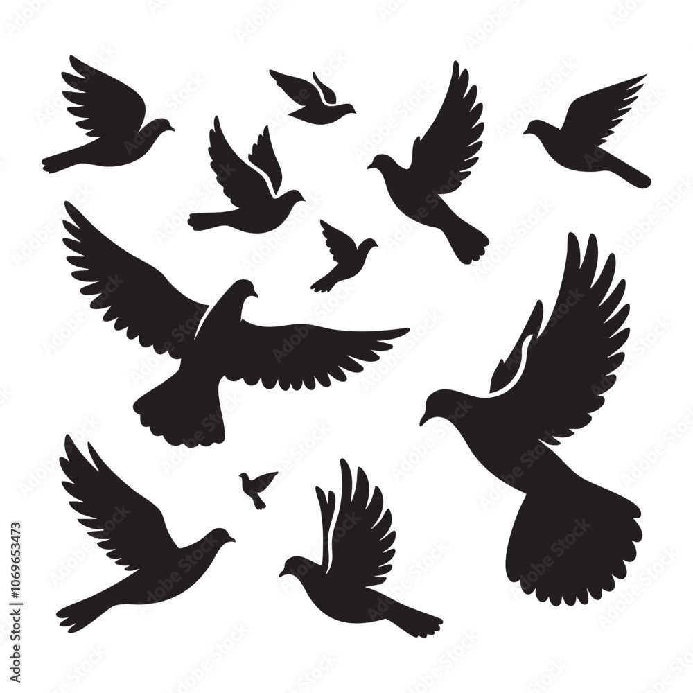 Fototapeta premium Silhouette set of dove