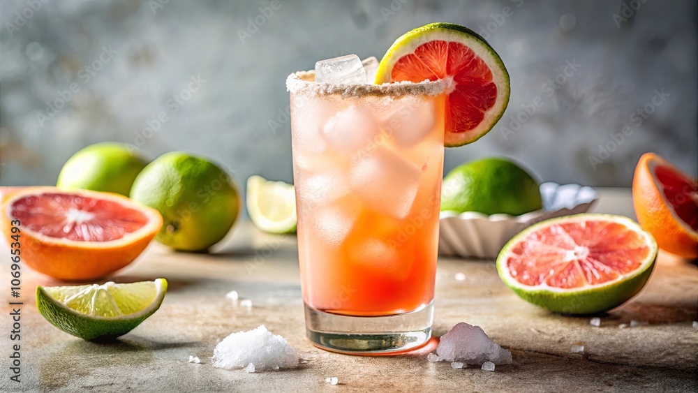Refreshing Citrus Cocktail with Ice and Salted Rim Refreshing Citrus Cocktail with Ice and Salted Rim