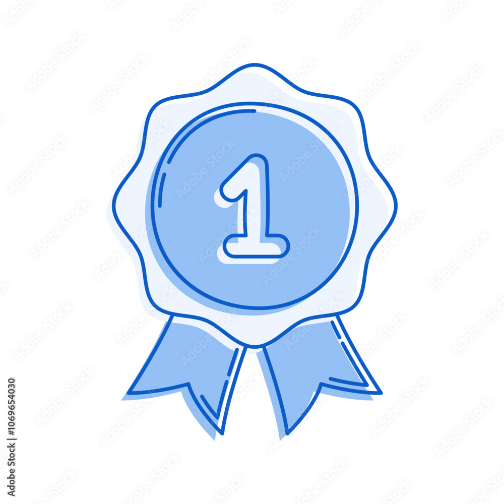 Award Ribbon Icon Illustration with pastel colour palette in doodle style perfect for Finance and Achievements theme design.