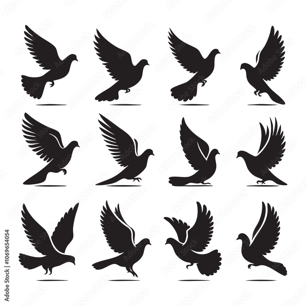 Silhouette set of dove Silhouette set of dove