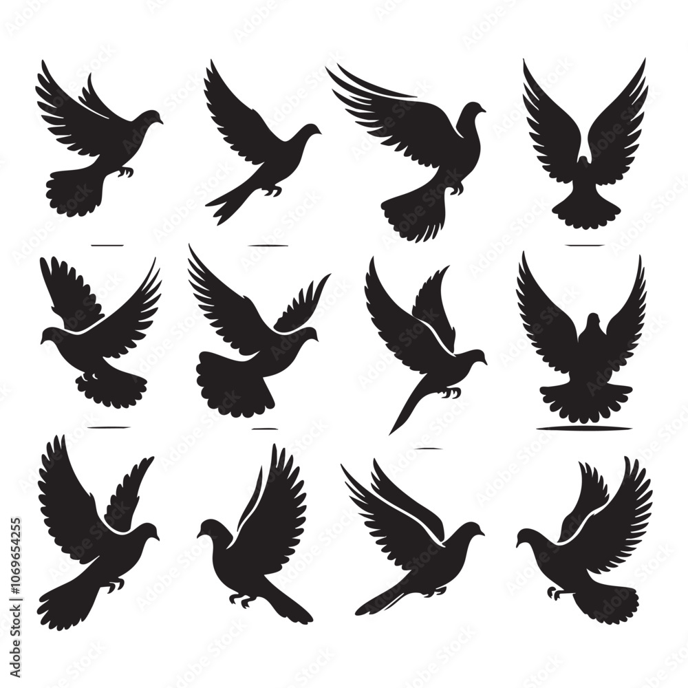 Silhouette set of dove Silhouette set of dove