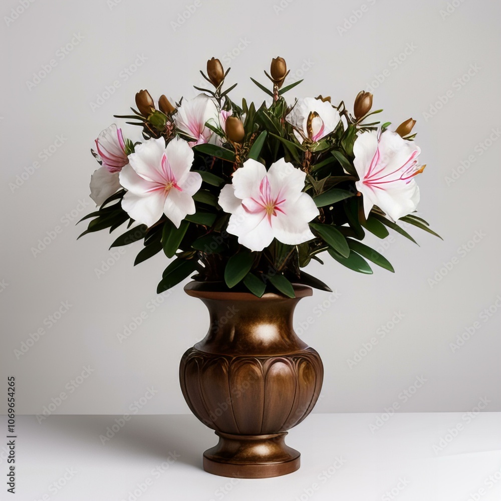 Rhododendron flower vase on white background. Rhododendron flower vase on white background.