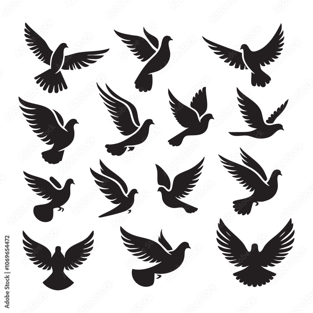 Silhouette set of dove Silhouette set of dove