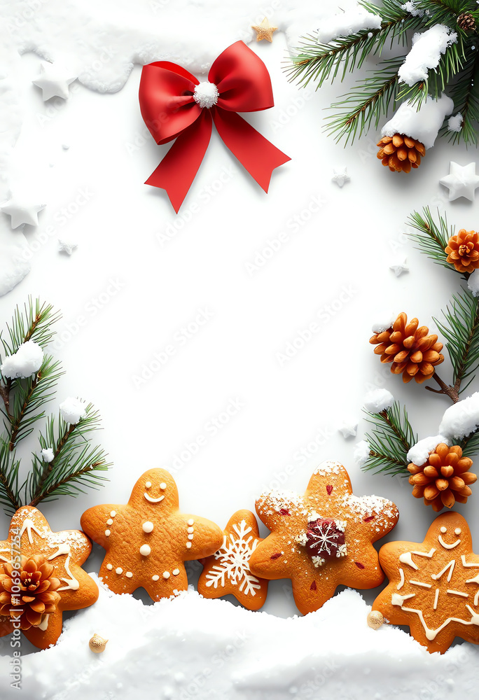 winter copy space scene for letter background with gingger bread cookies and pine cone border winter copy space scene for letter background with gingger bread cookies and pine cone border