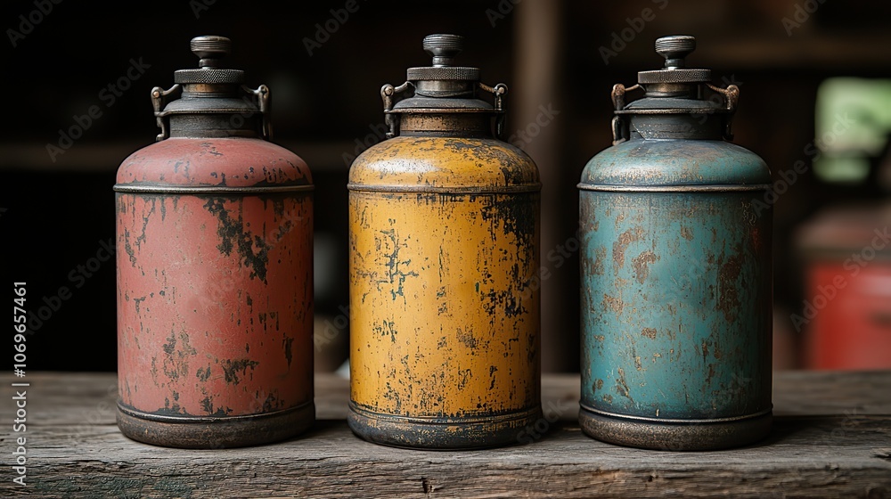 Three oil lighters, often collectible antiques, are displayed and used by mountaineers. Three oil lighters, often collectible antiques, are displayed and used by mountaineers.