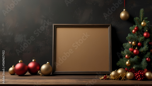 Blank Board With Christmas Tree And Christmas Attribute beside it for Christmas background 