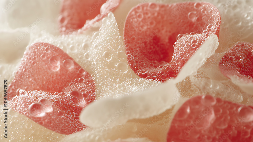 Delicate flower petals with dewdrops create serene and refreshing atmosphere. close up reveals intricate textures and soft colors, enhancing beauty of nature Delicate flower petals with dewdrops create serene and refreshing atmosphere. close up reveals intricate textures and soft colors, enhancing beauty of nature