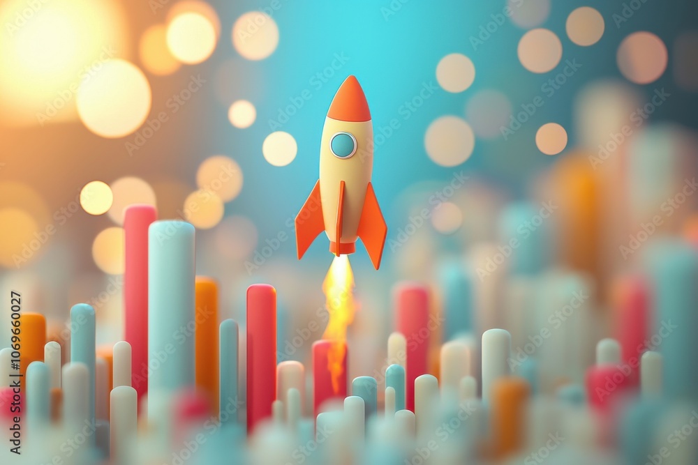 Launch your financial success how a rising bar graph and rocket imagery symbolize economic growth and opportunity Launch your financial success how a rising bar graph and rocket imagery symbolize economic growth and opportunity