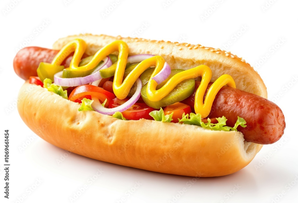 Gourmet Delight: A Mouthwatering Hot Dog with Fresh Ingredients Gourmet Delight: A Mouthwatering Hot Dog with Fresh Ingredients