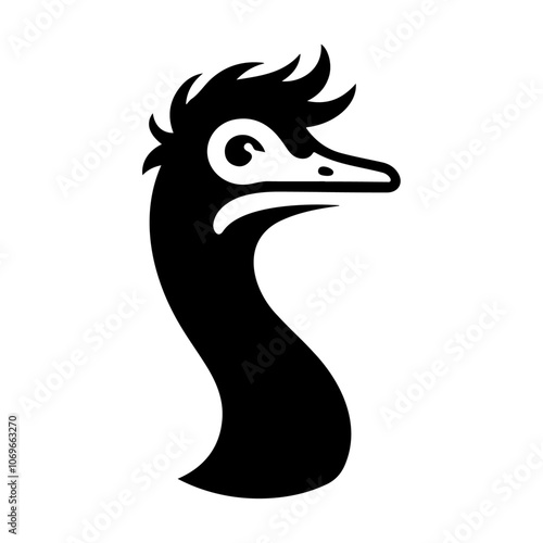 Ostrich's head black silhouette vector icon design