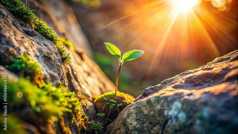 A Small Seedling Pushes Through the Cracks in the Earth, Reaching for the Sun's Warm Rays A Small Seedling Pushes Through the Cracks in the Earth, Reaching for the Sun's Warm Rays