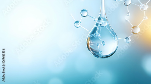 Blue water drop and molecules photo