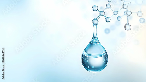 Blue water drop and molecules photo