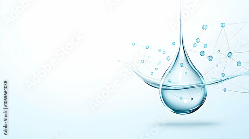 Blue water drop and molecules photo