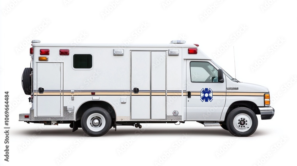 Showcasing a side angle view of a new ambulance for enhanced emergency response and mobility in healthcare services Showcasing a side angle view of a new ambulance for enhanced emergency response and mobility in healthcare services