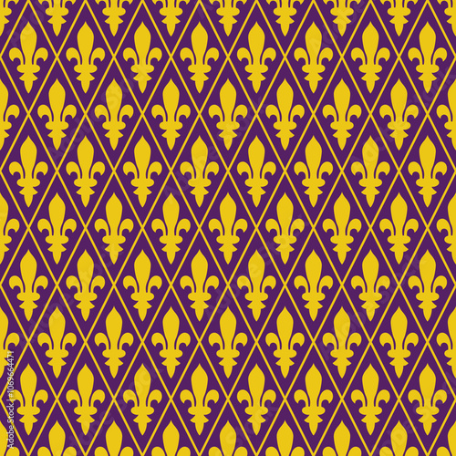 Seamless purple and gold medieval diamond pattern vector